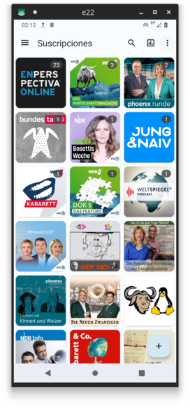 Screenshot of the antenna pod subscriptions display.